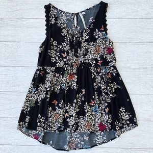 LC Lauren Conrad Black Floral Butterfly Blouse